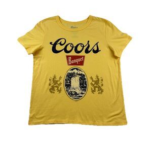 Coors Banquet Beer T Shirt Womens Medium Yellow Super Soft Short Sleeve NWOT